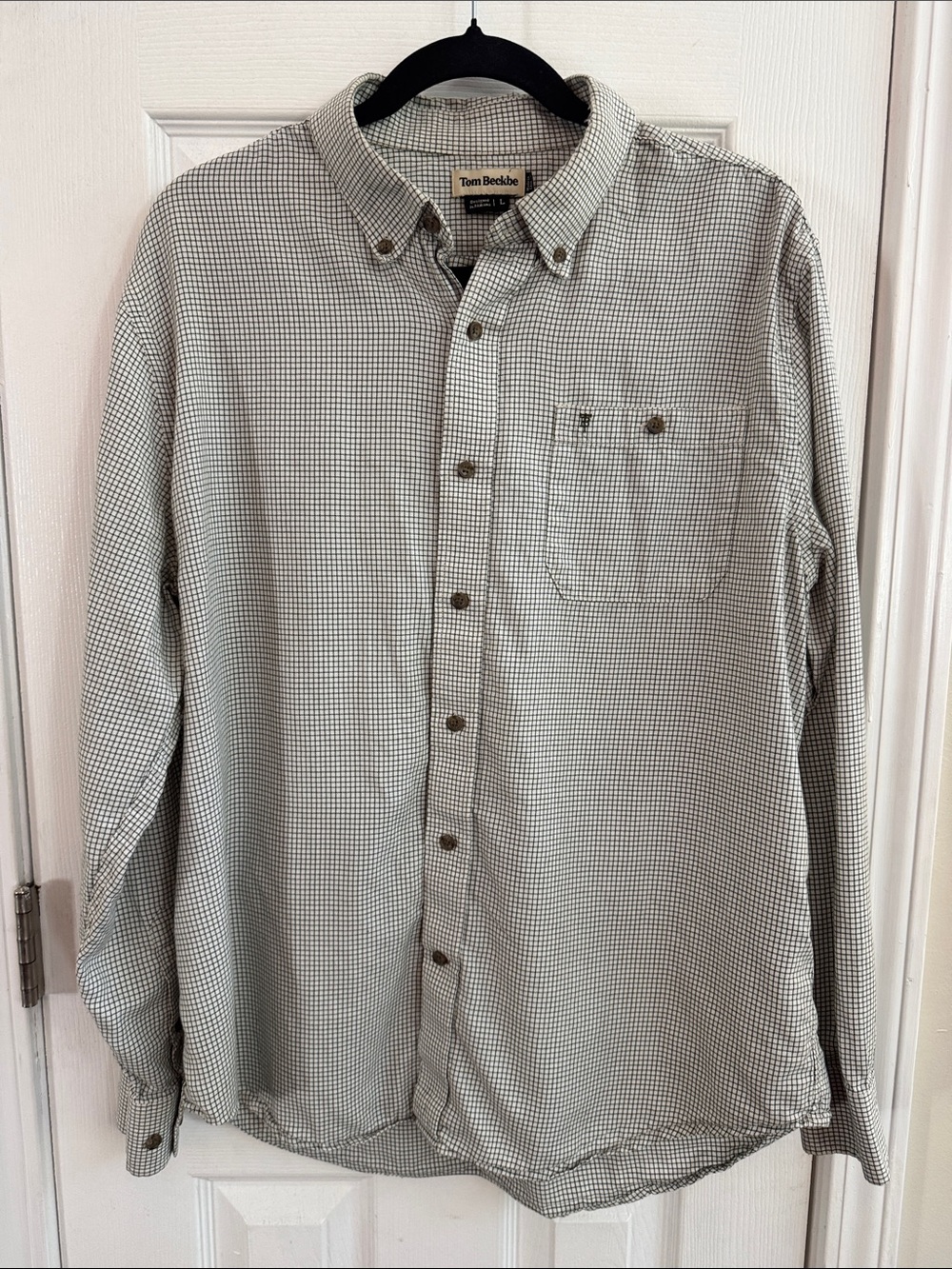 TOM BECKBE Checkered Plaid Flannel Button Down Shirt Size Large